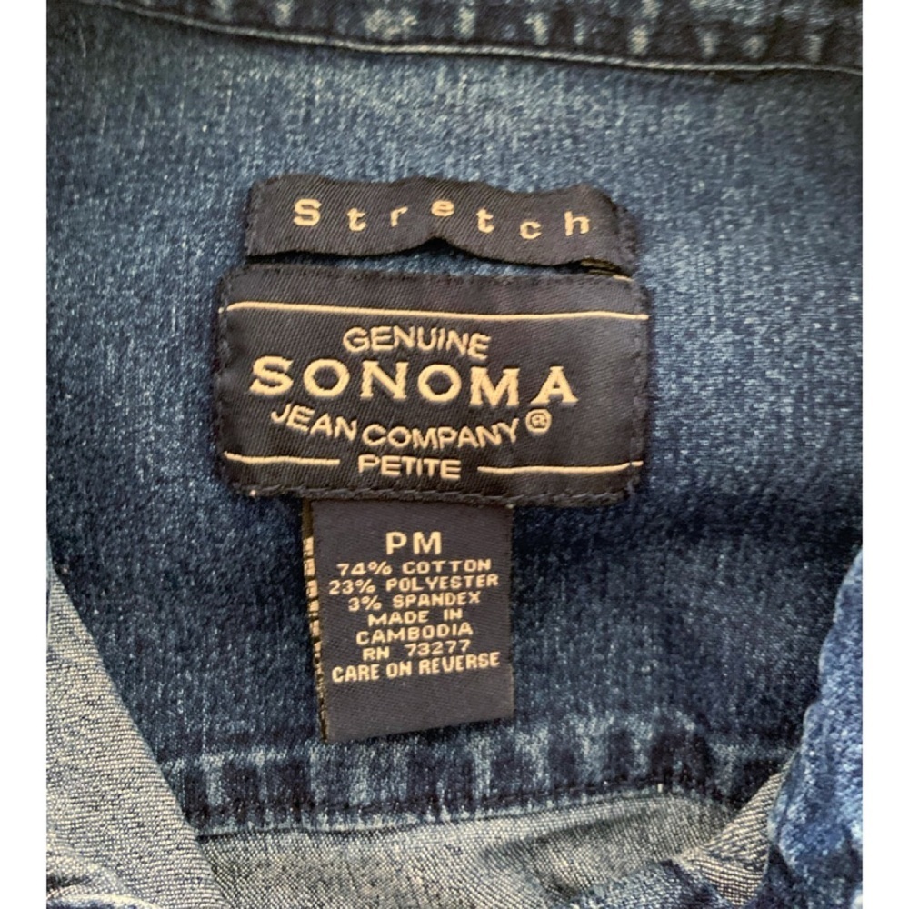 SONOMA Sz PM Stretch Blue Denim Button Down Shirt - Picture 7 of 7